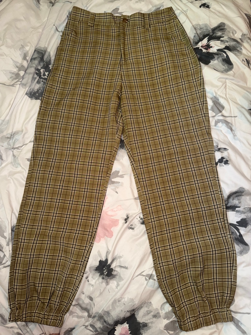 Women's Ankle Plaid Cropped Pants - Tan